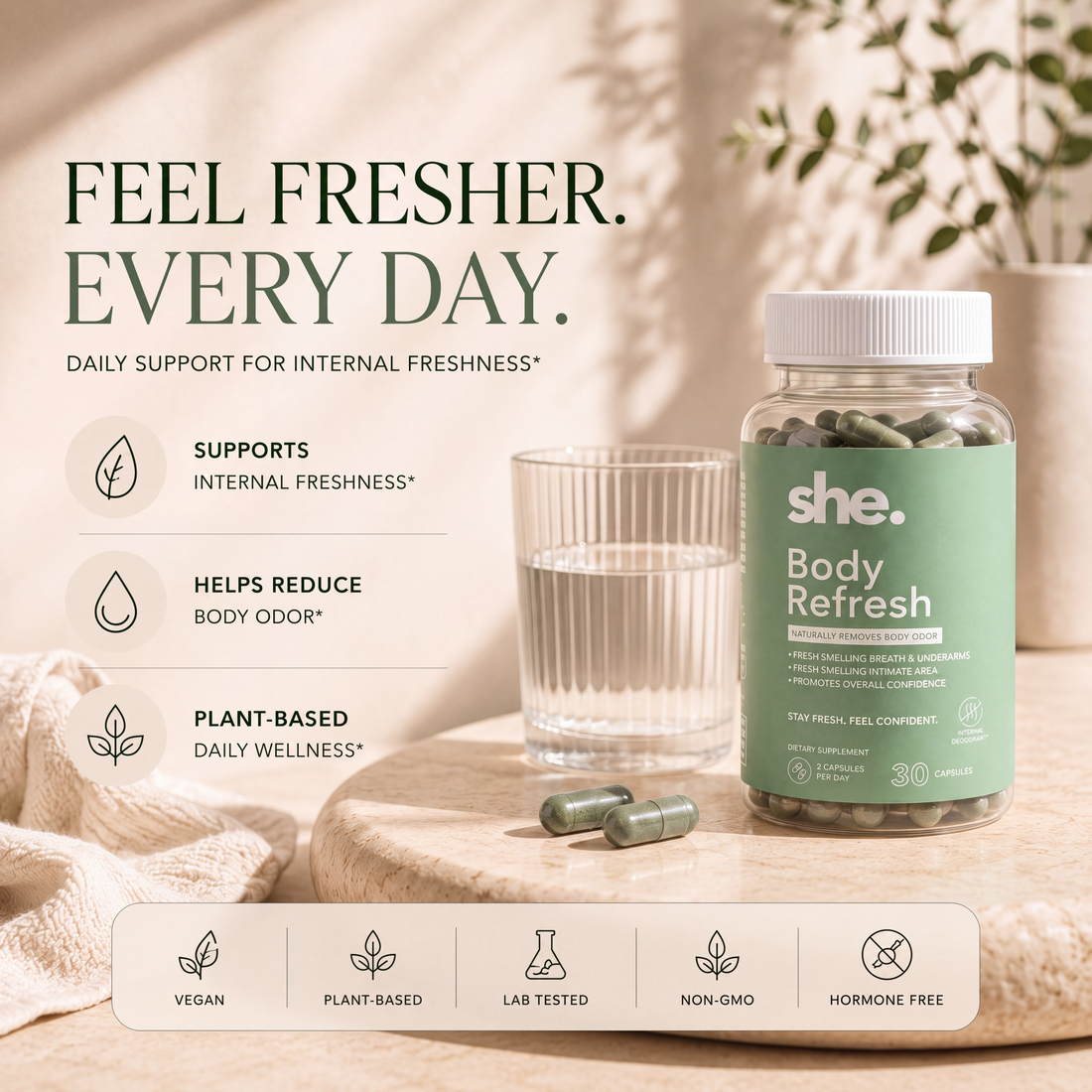 She. Body Refresh - Chlorophyll Capsules for Detox, Odor Control & Daily Freshness